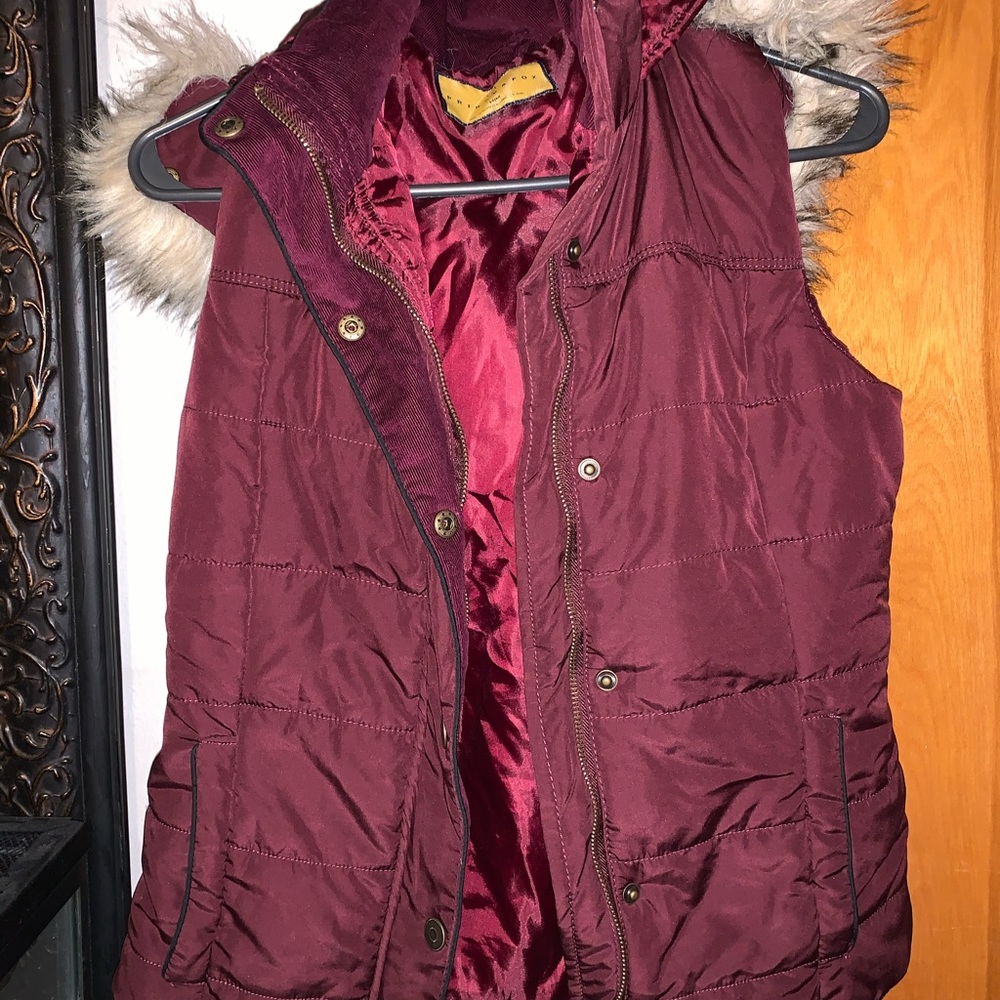Maroon Vest - Furry Hood